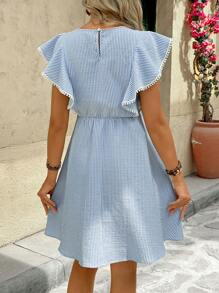 SHEIN Vestido casual de embarazo de verano con rayas y dobladillo con volantes