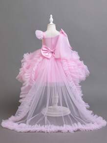 Glamorique Kids Young Girls' Trailing Dress, Party Gown For 1st Birthday Celebration Fall Winter  Princess  Christmas Party Dresses For  Vacation  Autumn And Winter - Pink - View 4