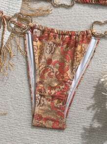 Soleia 女士复古彩色印花金属装饰领带沙滩比基尼套装，彩色性感比基尼套装，金属装饰比基尼，领带 - 彩色 - 查看 4