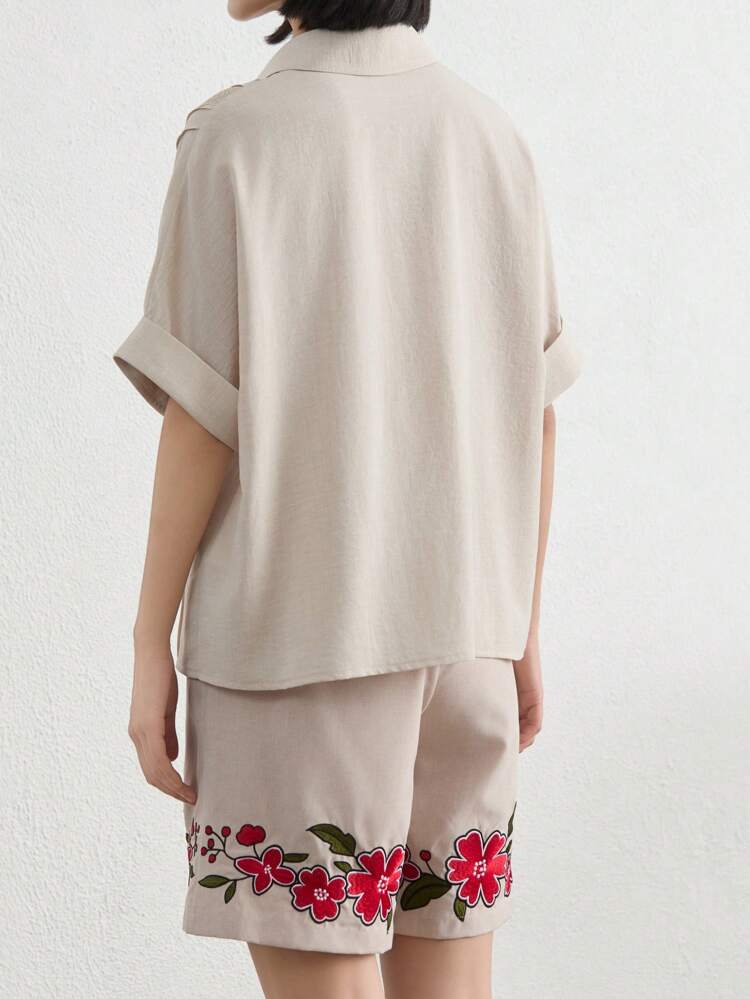 Women's Solid Color Lace Patchwork Front Button Casual Shirt Summer Shirts For Women Button Up Shirt Women Blouses Mother's Day Shirt