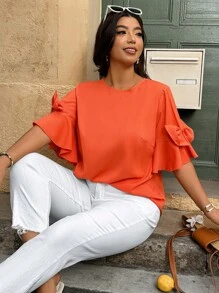 SHEIN Clasi 大码休闲纯色蝴蝶结装饰衬衫