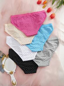 SHEIN Conjunto de 6 panties de mujer con estampado de lunares y decoración de moño