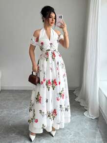 SHEIN Unity Abito da donna con spalle scoperte e collo a canottiera, alla moda per l'estate - Bianco - Visualizzare 1