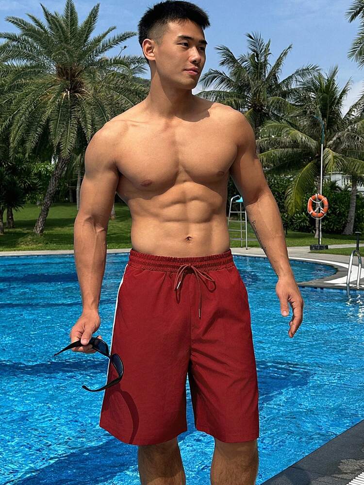 Men's Summer Striped Accent Line Red Shorts