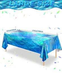 3 Pcs Iridescent Ocean Waves Tablecloths, 54 X 108 Inch Disposable Plastic Ocean Blue Table Cloth Rectangle Table Covers For Under The Sea Beach Surf Ocean Pool Party Birthday Party Decorations, Valentine Day