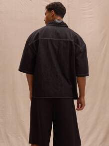 Musero Contrast Stitch Lightweight Denim Short Sleeve Shirt Layering Autumn Winter