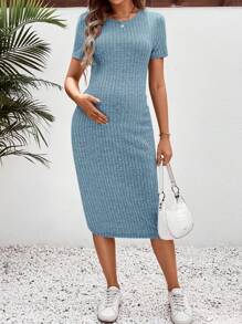 SHEIN 孕妇休闲修身中长款圆领孕妇连衣裙