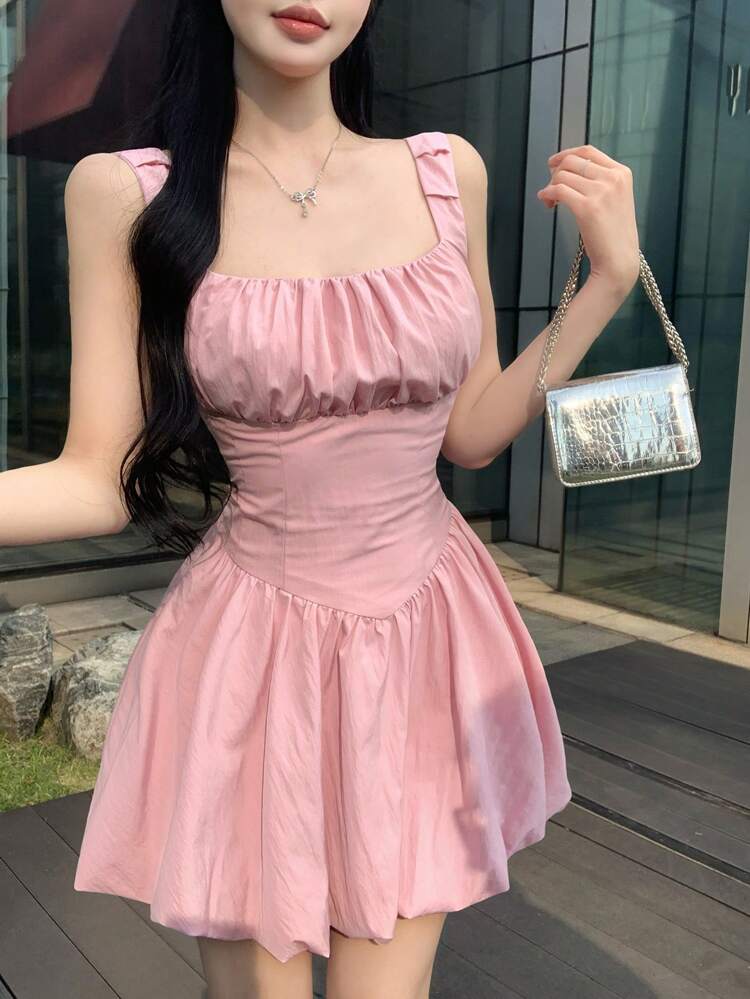Summer Vacation Sexy Fitted Stitching Peplum A-Line Flower Bud Dress Strappy Mini Dress For Women,Casual Women Dresses