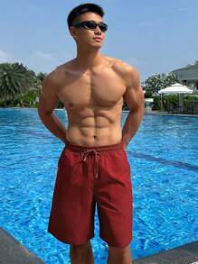 DAZY Men's Summer Striped Accent Line Red Shorts