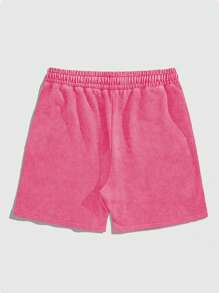 ROMWE MEN Herren Shorts mit Zugband Taille, Vintage-Waschung mit Slogan- und Gestendruck - Heißes Pink - Übersicht 2