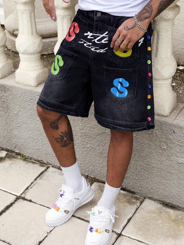 Our Street Life Men's Multi-Pocket Colorful Diamond Print Denim