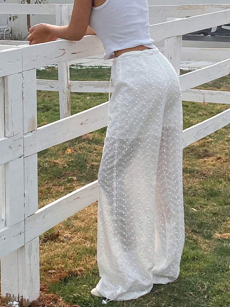 Women's Cinched Waist Hollow Out Crochet Wide Leg Pants Vacation