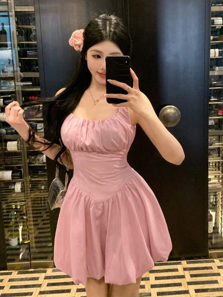 Summer Vacation Sexy Fitted Stitching Peplum A-Line Flower Bud Dress Strappy Mini Dress For Women,Casual Women Dresses