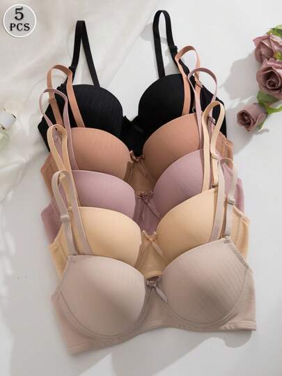 SHEIN 5pcs Multi-Color Underwire Shaping Bras With Adjustable Straps, Women's Lingerie