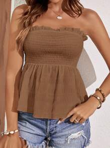 SHEIN Frenchy Top tubo con arricciature, senza spalline, con bordi arriccati, ideale per la primavera