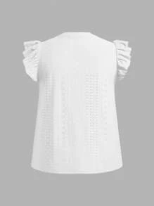 SHEIN LUNE Große Größen Sommer einfarbiges Cut Out besticktes Rüschen Armausschnitt T-Shirt Sommer für Frauen Brunch für Frauen Muttertag Kirche Frauen - Verschiedenfarbig - Übersicht 12