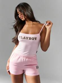 Missguided x Playboy 徽标吊带背心运动夏季家居服修身细肩带背心健身街头装无袖基本款健身吊带背心