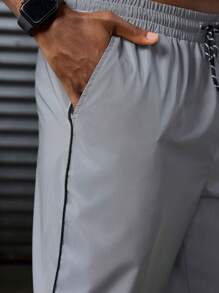 Manfinity Sport Corelite Men's Patchwork Side Drawstring Waist Slant Pocket Sports Pants Workout Clothes Running Pants Sweat Pants - Multicolor - View 3