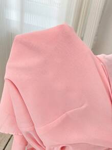SHEIN Clasi Chemise à volants avec col en V et manches courtes de couleur unie, tailles grandes, convient pour l'été
