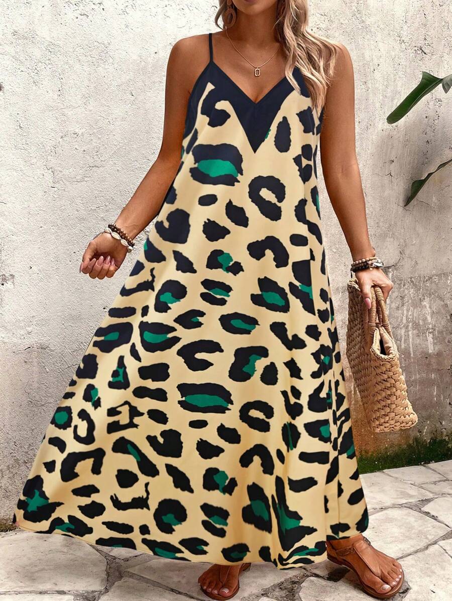 SHEIN Holidaya Plus Size Women Leopard Print Loose Maxi Slip Dress, Summer - Multicolor - View 1