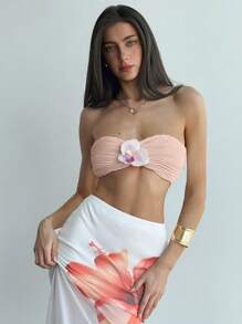 Aloruh Women's Butterfly Decor Cropped Strapless Top, Fashionable