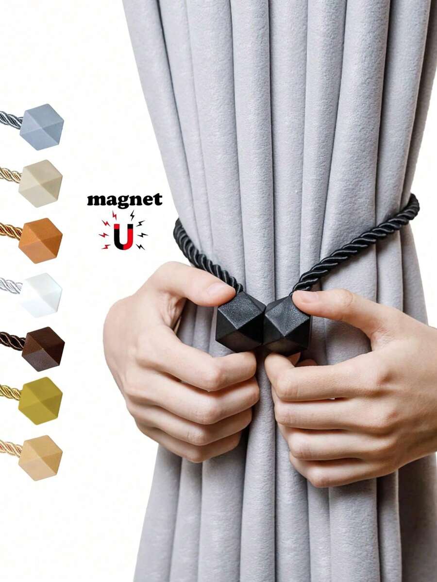 2pcs Magnetic Curtain Tiebacks, Made Of Thicker Torsion Rope & Strong Magnets, For Curtain Holders Gifts Birthday Graduation - Multicolor - View 1