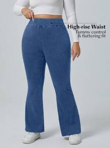 Flexra Plus Size Solid Color Elastic Waist Stretchy Knit Casual Wide Leg Flare Jeans,Fall Clothes For Women - Light Wash - View 5