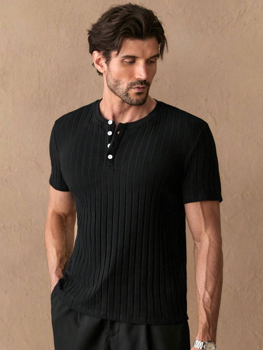 GENTILAND Men's Casual Fitted Raglan Short Sleeve T-Shirt, Suitable For Everyday Wear - Black - View 1