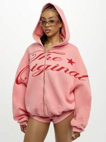 SUMWON WOMEN 超大拉链连帽衫冬季家居服原创系列休闲运动休闲街头服饰基本款运动衫羊毛运动服秋季时尚