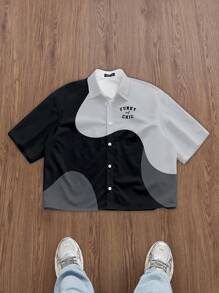 Manfinity ZONE917 Áo sơ mi cắt ngắn họa tiết vuông phối màu đơn giản tối giản - Nhiều màu - Xem 1