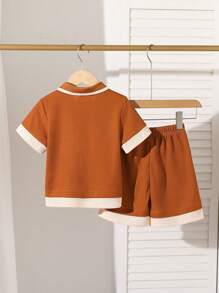 Young Boys Letter Print Casual Simple Round Neck Short Sleeve T-Shirt And Shorts Set - Multicolor - View 2