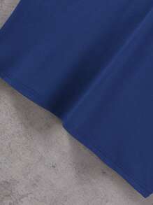 SHEIN Vacaura Teenage Boys' Casual Stand Collar Knit Polo Shirt - Navy Blue - View 3