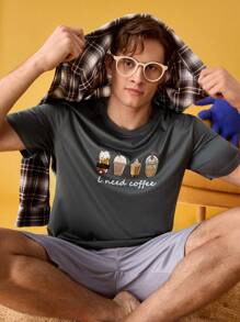 男士休闲舒适家居服上衣，春夏 - 灰色 - 查看 1