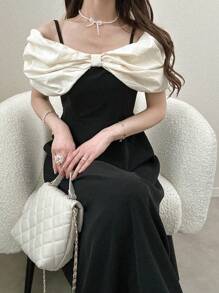 FRIFUL Women's Colorblock Backless Elegant Dress, Summer Clothing Birthday Dress - Black - View 1