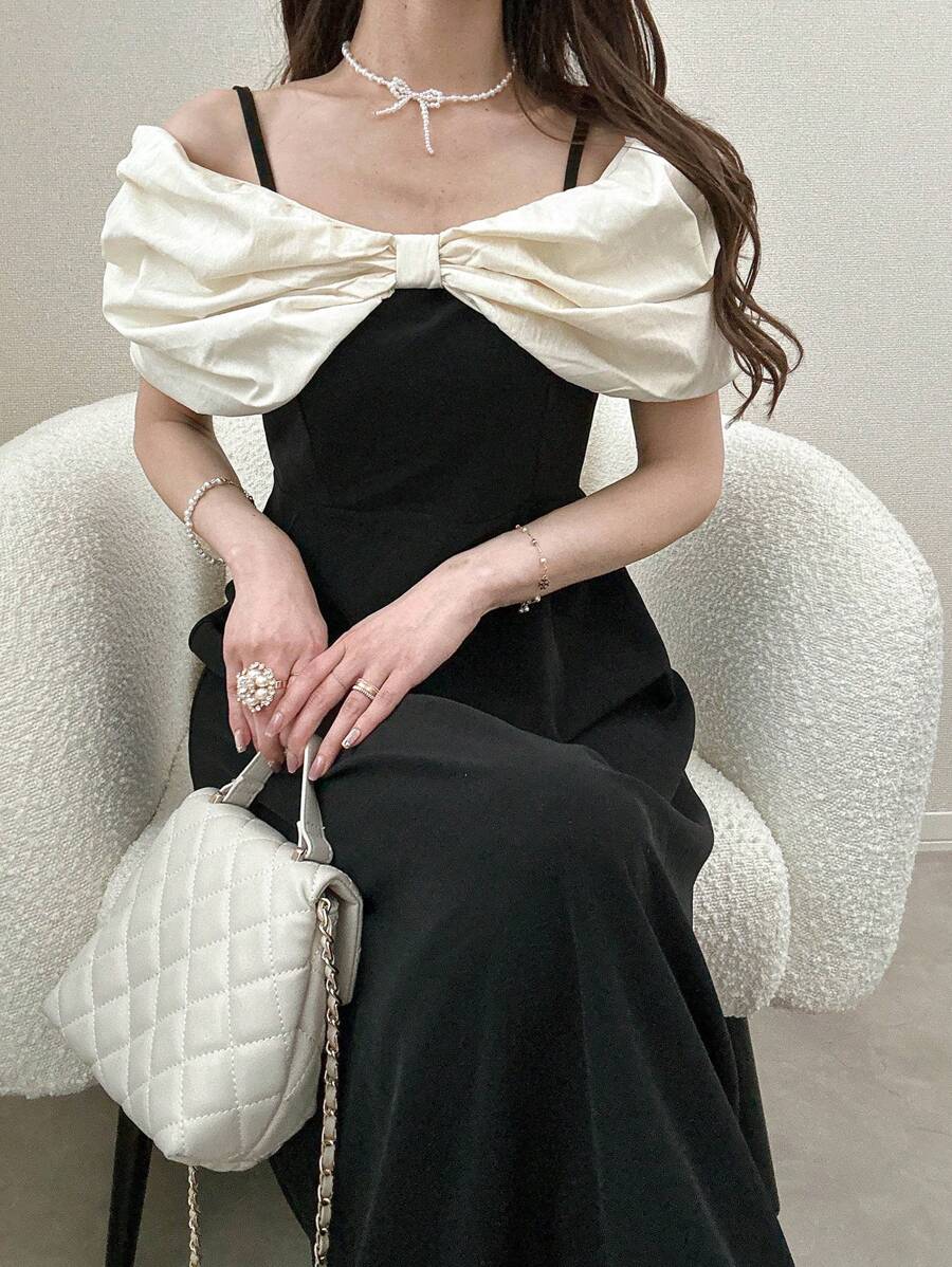 FRIFUL Women's Colorblock Backless Elegant Dress, Summer Clothing Birthday Dress - Black - View 1