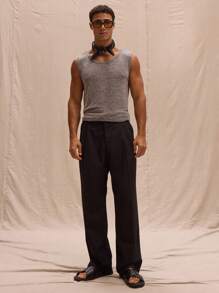 Musero 长款宽松混色背心，春夏街头风假日海滩度假沙滩 - 灰色 - 查看 5