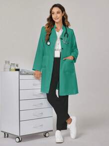 TaskEZ Simple Solid Color Double Pocket Front Button Lab Coat - Green - View 1