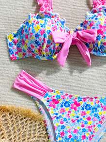 Swim Mod 女士碎花可爱比基尼套装，高腰高宽比比基尼泳装 - 彩色 - 查看 5