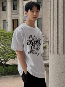 DAZY Summer Men's Abstract Letter Print White T-Shirt - White - View 6