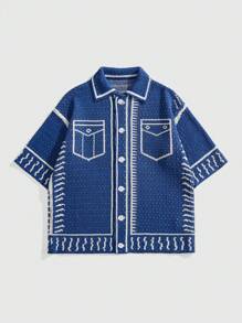 ROMWE MEN Street Life Men Knit Short Sleeve Sweater, Minimalist & Fashionable, Suitable For Summer Vacation