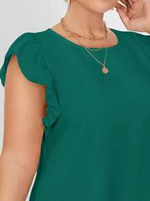 SHEIN VCAY Plus Size Women Solid Color Round Neck Cap Sleeve Straight Casual Dress - Teal Blue - View 7