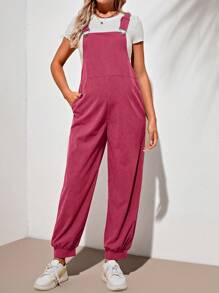 SHEIN Maternity Simple Solid Color Elastic Waist Pocket Jumpsuit For Summer - Hot Pink - View 4