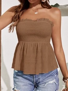 SHEIN Frenchy Top tubo con arricciature, senza spalline, con bordi arriccati, ideale per la primavera