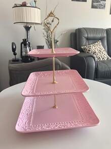 Khay đựng 3 tầng bằng kim loại, giá đỡ trưng bày hiện đại, sắp xếp trên mặt bàn bếp, phòng khách, phòng ăn, trang trí, chống gỉ, dễ lau chùi - Hồng - Xem 4