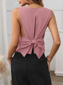 SHEIN Clasi Backless Bow Decor Tank Top, Fashion & Suitable For Summer - Dusty Pink - View 2