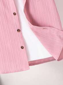 SHEIN 青少年男孩纹理百搭领口短袖衬衫 - 藕粉色 - 查看 3