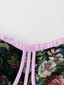 Flirla Damen Große Größen Grün Blüten Jacquard Bluse mit gerüschten Schultern und A-Linien Design, elegant für Feiertage, Frühling/Sommer