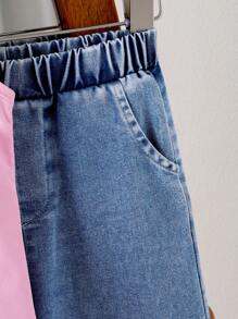 Elladie kids Conjunto de 2 piezas para niñas jóvenes con top sin mangas floral rosa y pantalones de mezclilla con adorno de encaje, conjunto de ropa casual de verano para niña joven - Rosa - Ver 4