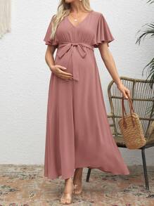 SHEIN Maternity Flared Sleeve Loose Casual Dress, Fashionable For Summer Wear,For Summer - Pink - View 7