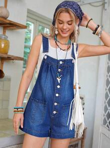 LanaWest Women's Baggy Pocket Denim Bib Shorts